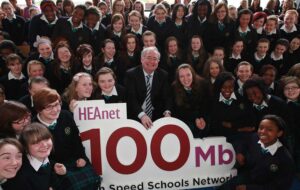 Pat Rabbitte with school children